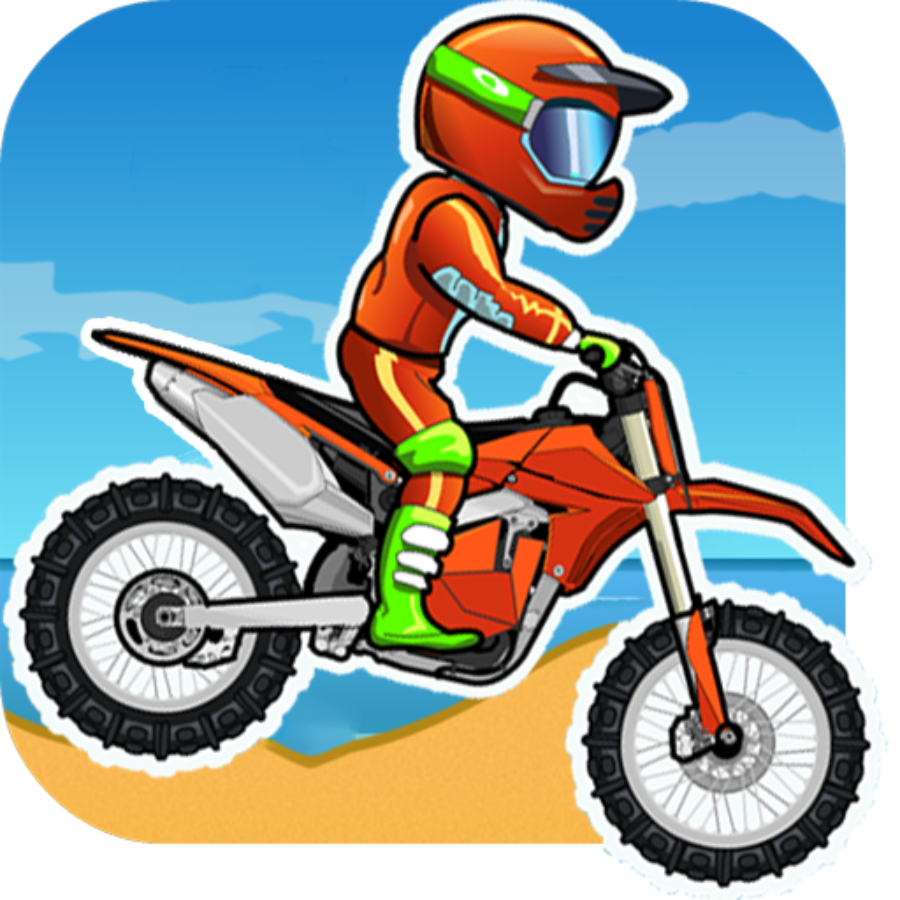 Moto X3M Bike Race Game rider on orange dirt bike performing stunt on sandy track